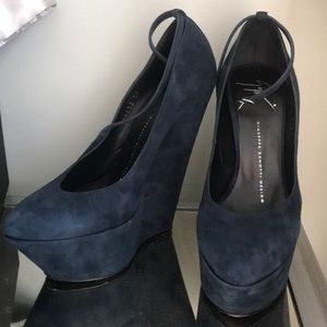 Giuseppe Zanotti Navy Suede Wedge Heels Size 38